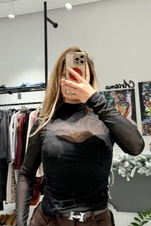 “Riri” stardust mesh top - Black