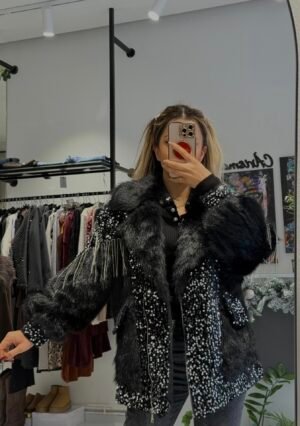“Electra” silver sequin & fringe jacket