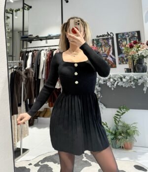 “Meli” Ribbed Knit Dress - Black