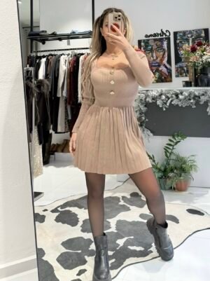 “Meli” Ribbed Knit Dress - Beige
