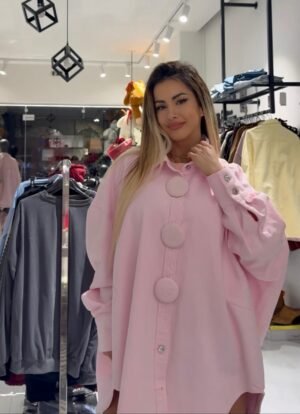 “Madie” | Baby Pink Oversized Denim Shirt