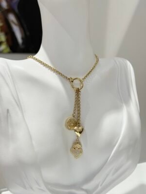 “Triple Charm Lariat Necklace” - Stainless Steel