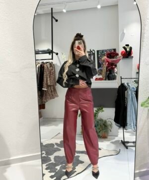 “Tina” eco leather trousers - Burgundy