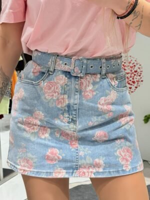 “Rosa” | Floral Denim Skirt