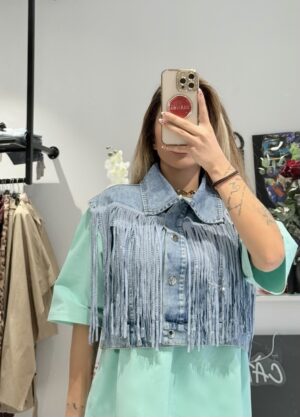 “Zena” | Light Blue Cropped Denim Vest