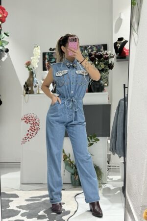 “Lila” | Pearl Denim Jumpsuit