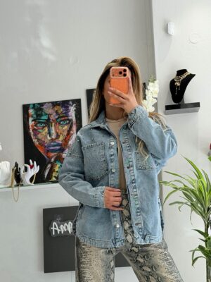 “Hailey” | Light Blue Sparkle Denim Shirt - Jacket