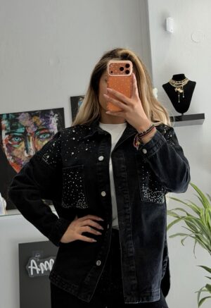 “Hailey” | Black Sparkle Denim Shirt - Jacket