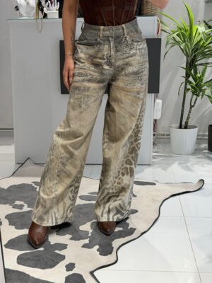“Mottle” | Sand - Washed Animal Print Jeans