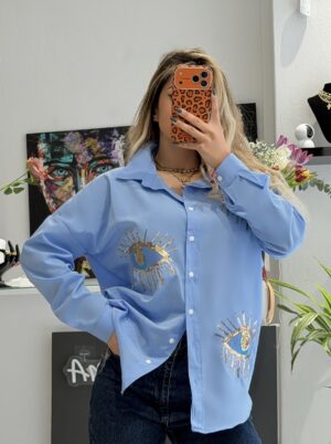“Mataki” | Light Blue Sequin Eye Shirt