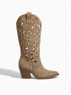 “Clementine” | Beige Suede Cowboy Boots