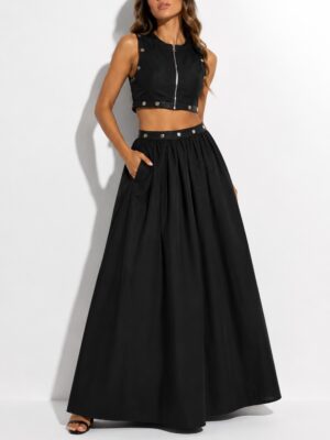 “Leila” | Black Crop Top & Maxi Skirt Set