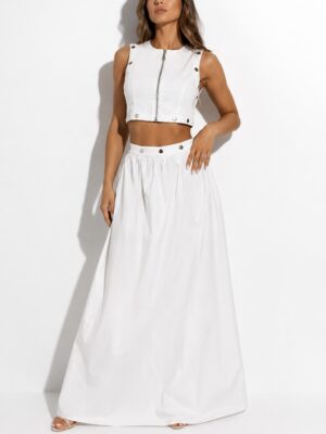 “Leila” | White Crop Top & Maxi Skirt Set