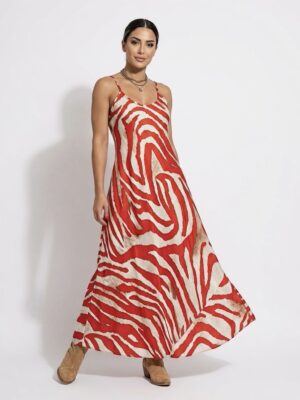 “Zarina” | Red Animal Print Maxi Dress