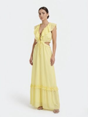 “Etherea” | Yellow Maxi Dress With Lace