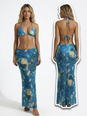 “Aquarelle” | Blue Bikini 3-Piece Set
