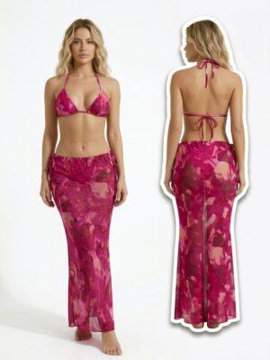 “Aquarelle” | Pink Bikini 3-Piece Set