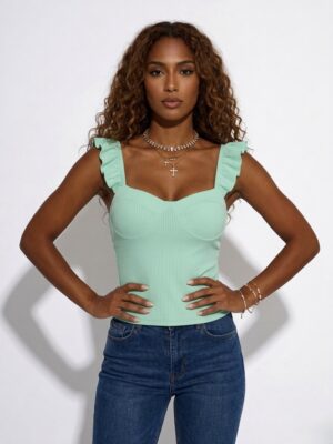“Nadir” | Turquoise Ribbed Flutter Top