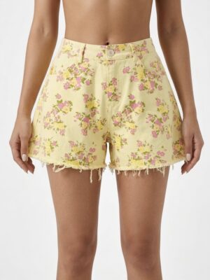 “Hermosa” | Yellow Floral Denim Shorts