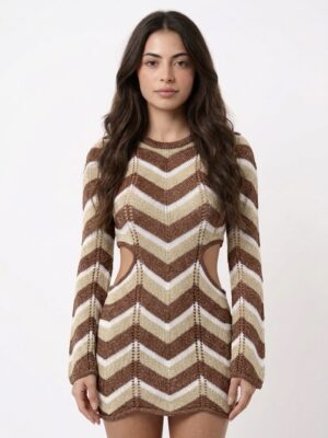 “Solaris” | Brown Zig Zag Dress