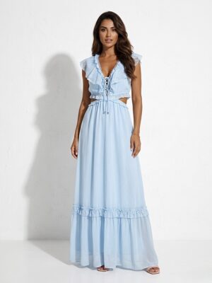 “Etherea” | Baby Blue Maxi Dress With Lace