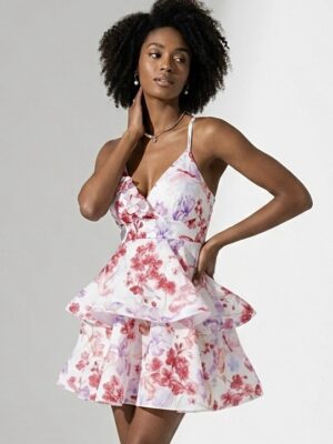 “Flavia” | Fuchsia Floral Ruffle Dress