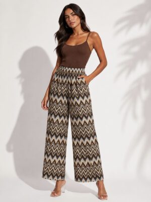 “Veneto” | Brown Colorful Wide-Leg Pants