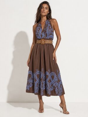 “Haven” | Halter Neck Midi Dress With Belt