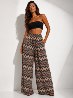 “Veneto” | Black Colorful Wide-Leg Pants