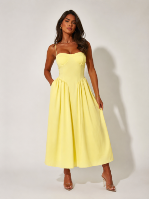 “Miriam” | Yellow Corset Midi Dress
