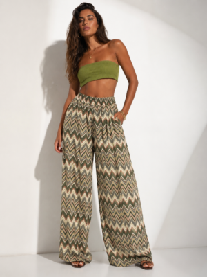 “Veneto” | Green Colorful Wide-Leg Pants