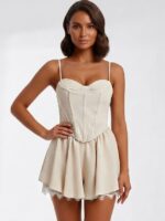 “Chiara” | Beige Skort Romper With Lace