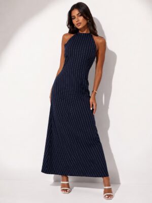 “Carmela” | Lumina Pinstripe Halter Dress