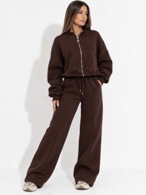 “Kimberly” | Brown Zip-Up Sweat Set