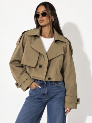 “Kendall” | Military Green Cropped Trench Coat