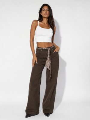 “Vittoria” | Leopard Wide Leg Jeans With Scarf-Belt