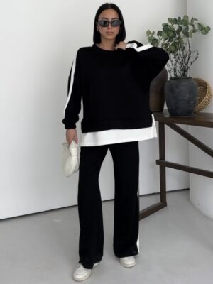 “Nehir” | Black Contrast Stripe Comfort Set