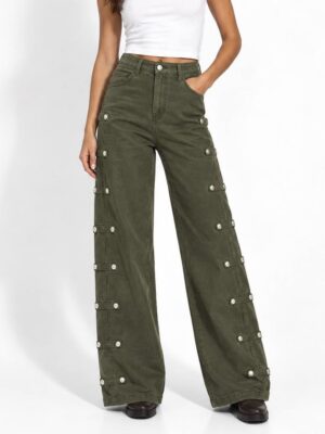 “Kobe” | Khaki Military Wide Leg Jeans