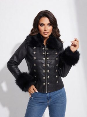 “Cobain”| Black Eco Leather Jacket With Faux Fur