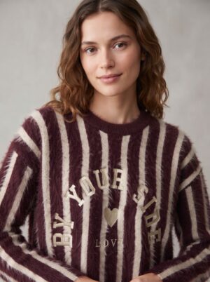 “By your side” | Burgundy Striped Fuzzy Sweater