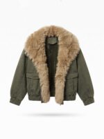 “Demira” | Denim Bomber Jacket with Faux Fur Lining