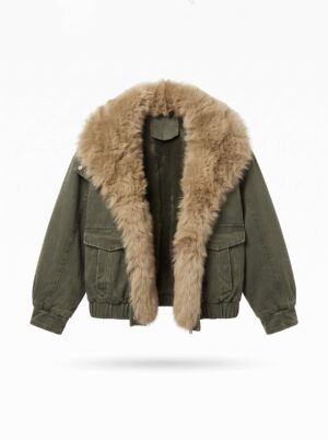 “Demira” | Denim Bomber Jacket with Faux Fur Lining
