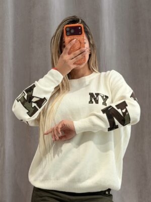 “New York” | White Knit Sweater